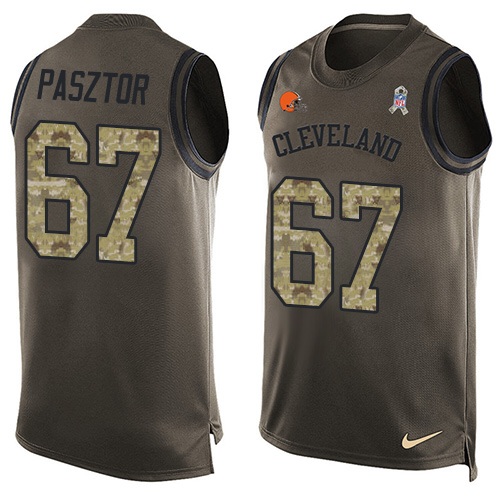 Men's Limited Austin Pasztor Nike Jersey Green - #67 Salute to Service Tank Top NFL Cleveland Browns